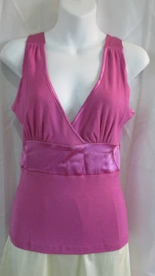 Camiseta sin mangas acanalada Bebe rosa vintage con banda de satén Y2K años 2000 grande para mujer Foto 1 de 4