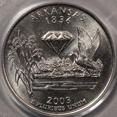 2003-D Arkansas State Quarter PCGS MS-67 - Arkansas State Flag Label Holder! - Image 1 of 4