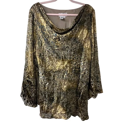 2X De Colección Papell Boutique Noche Leopardo Cuentas Seda Gasa Top Capucha Cuello Glamour Foto 1 de 4