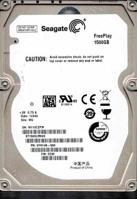 Seagate ST1500LM003 P/N: 9YH148-550 F/W: CC9F 1.5TB WU W11 FreePlay - Image 1 of 2