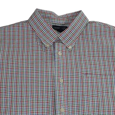 Lands End Button Down Plaid Seersucker Shirt Traditional Fit Size XL 17-17.5  - Image 1 of 4