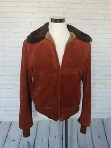 Richman Brothers Bomber Jacket Suede Fur Collar Sherpa Lined - Picture 1 of 19
