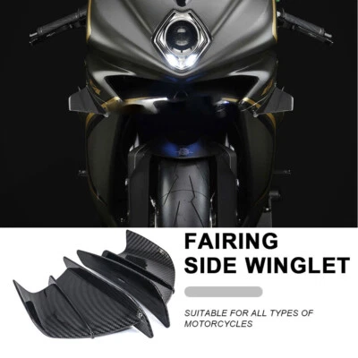 Motorcycle Winglets Side Air Deflector Wing Kit Spoiler Gloss Carbon Fiber EAG - Image 1 of 4