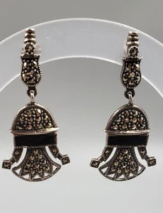 **Judith Jack Sterling Silver Marcasite & Black Onyx Dangle Earrings** - Picture 1 of 4