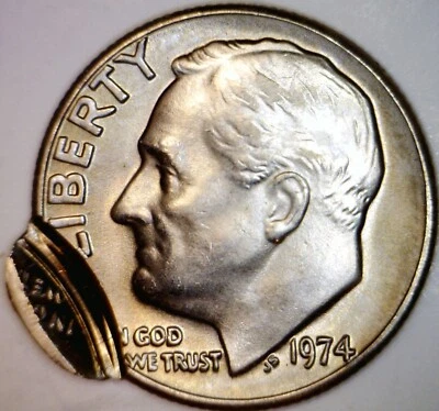 1974 ERROR DOUBLE STRUCK Roosevelt Dime NICE CH AU Doub. Strike Coin LOT #2  NR - Image 1 of 4