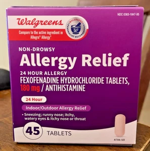 New 24 Hour Allergy Relief Fexofenadine 45 Tablets Exp. 8 / 2025 Walgreens - Picture 1 of 6