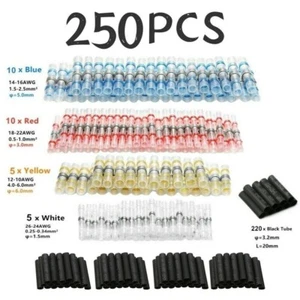 250PCS Waterproof Solder Seal Heat Shrink Tuber Butt Wire Terminal Connector Set - Picture 1 of 10