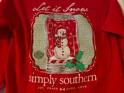 Camiseta SIMPLY SOUTHERN Juvenil Talla Mediana Roja Manga Larga “Let It Snow” Foto 1 de 4