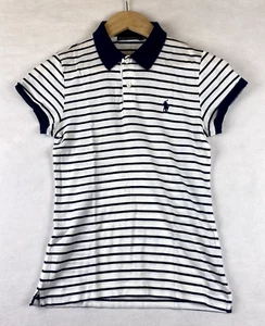 Ralph Lauren Golf Shirt Womens Medium Breton Stripe Cotton Golf Collar - Picture 1 of 8