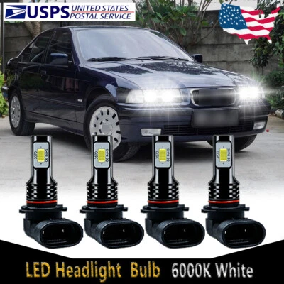 For BMW 318i 1992-1998 - 4X 9005+9006 Front LED Headlight Bulb High Low Beam HKB - Image 1 of 4