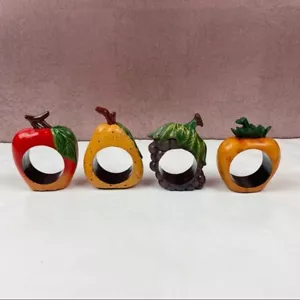 Fruit Napkin Ring Holders Set Of 4 Colorful Apple Pear Grapes - Picture 1 of 7