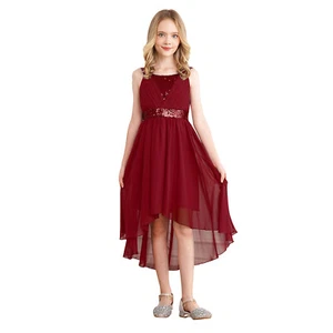 Kids Girls Sequin Pageant Prom Ball Gowns High Low Chiffon Wedding Party Dress - Picture 1 of 57
