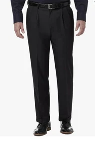 Haggar Herren 44 Schwarz Premium Comfort Classic Fit Plissee Front Hose 44W - 32L - Bild 1 von 4
