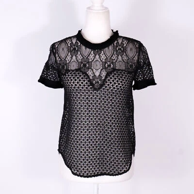 Sea New York Black Nylon/Cotton Blend Lace Sheer Mock Neck Blouse - SZ 0 - Изображение 1 из 4