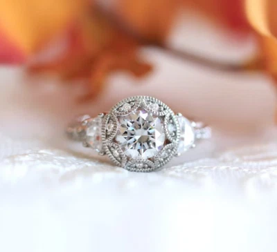 Colorless White Lab-Created 1.30CT Diamonds 935 Silver Fine Antique Bridal Ring - Image 1 of 4