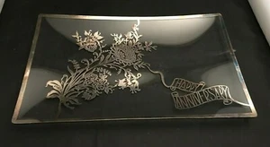 HAPPY ANNIVERSARY Floral Design Klar Rechteckig Glas Teller Sterling - Bild 1 von 2