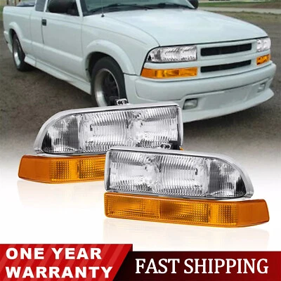 铬带琥珀色车头灯总成工厂风格适用于98-2004雪佛兰S10西装外套 — 第 1/4 张图片