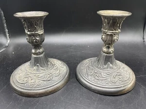 Antique VTG WM Rogers Silver Plated Candle Stick Holders Set Of 2 Victorian - Picture 1 of 11