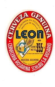 1950 CERVECERIA ROSARINA SCHLAU, ROSARIO, ARGENTINA LEON BEER 355cm LABEL - Picture 1 of 1