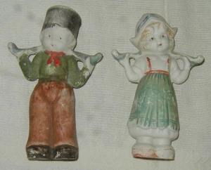 OLD JAPANESE BISQUE DUTCH BOY & GIRL DOLLS, FIGURINES, CUTE, MADE IN JAPAN - Picture 1 of 4