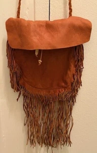 VINTAGE SOUTHWEST LONG FRINGED COGNAC HANDMADE SHOULDER BAG - Picture 1 of 11