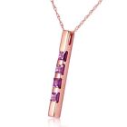 14K. SOLID GOLD NECKLACE BAR WITH NATURAL AMETHYSTS (Rose Gold)