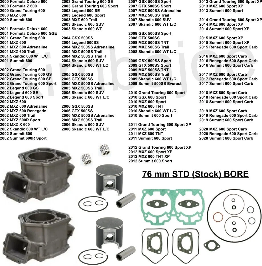 Комплекты поршней цилиндров Ski Doo 500SS 600 MXZ Summit & Listed 76 мм для восстановления - Изображение 1 из 1
