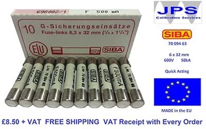SIBA 70-094-63 F500mA 600V Pack of 10 500mA Fuses for Megger Testers JPSF003 - Picture 1 of 1