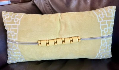 Natori Rectangular Pillow Yellow Beaded Velour 17" X 8.5" READ Description - Image 1 of 4