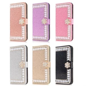 Funda para Teléfono Celular Brillante Diamante Abatible Cuero Billetera Ranura para Tarjeta Protección - Imagen 1 de 15