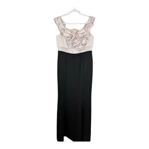 JS Collections Maxi Gown Dress Women's Size 14 Black Blush Ruffles Sleeveless - Picture 1 of 9