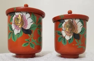 2 Vintage japanische handbemalte Sake Hochzeit Tassen mit Deckel KOSTENLOSER VERSAND - Bild 1 von 16