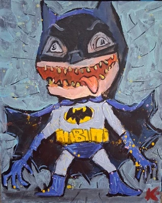 Original Batman 66 Arte Popular Raro Pintura Thayer ÚNICO Batimóvil Super Freak Foto 1 de 4