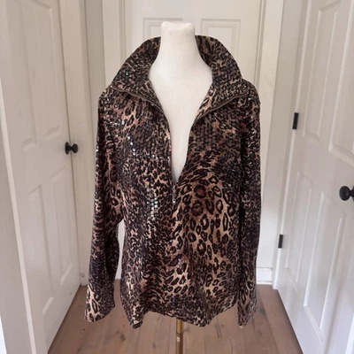 Chaqueta Lisa International Brillante Estampado Leopardo Cuello Simulado Mujer Mediana Cremallera Foto 1 de 4