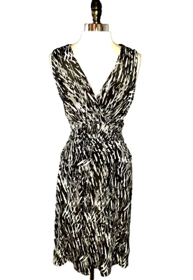 NINE WEST Size 12 A-Line Dress Black Grey White Sleeveless Knee Length Stretch - image 1 of 4
