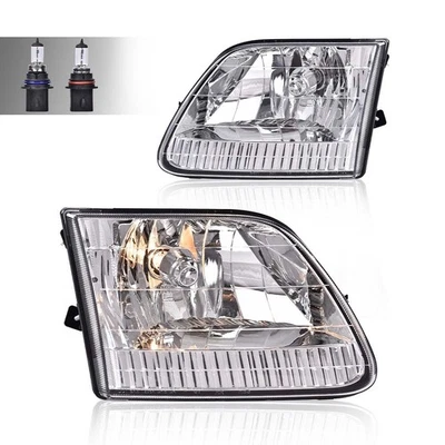 Pair Chrome Headlights w/ Bulbs Fit For 97-03/02 Ford F150/ Expedition Lightning Foto 1 de 4
