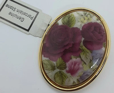 ROSES BROOCH GENUINE PORCELAIN STONE HAND MADE IN USA NWT - Image 1 of 4