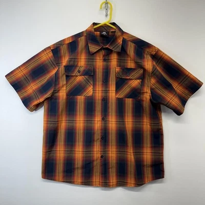 Red Ape Shirt Mens 2XL Orange Blue Plaid Short Sleeve Button Up Pockets Workwear - Image 1 of 4