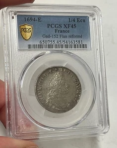 France - 1694-E Silver 1/4 Ecu (PCGS XF 45) - Picture 1 of 4