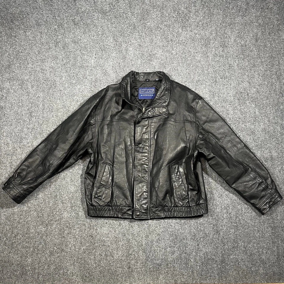 Savile Row Leather Jacket Mens Extra Large Bomber Moto Style Quilted Rock Punk - Image 1 of 4