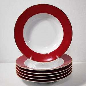 6 cuencos para sopa pasta Ten Strawberry Street Halo borde rojo borde dorado blanco 9-1/8" - Imagen 1 de 12