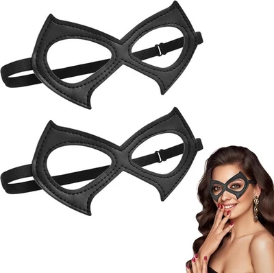 2PCS Adjustable Cat Woman Mask Leather Black Eye with Adjustable...  - Image 1 of 4