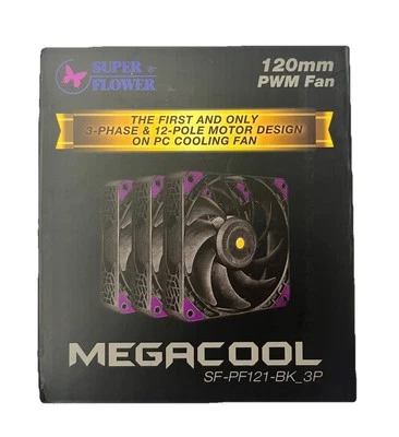 Super Flower MEGACOOL 12CM PWM FAN 3pcs SF-PF121-BK_3P 4-Pin PWM Triple-Pack - Image 1 of 4