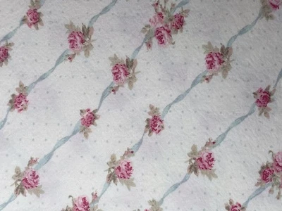 Simply Shabby Chic Pink Mini Rosebud Blue Stripe Cotton Flat Sheet Used Worn 84w - Image 1 of 4