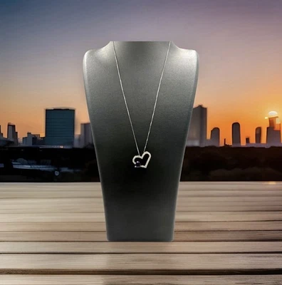 Rare 14k White Gold Amethyst Gemstone 1/6ct Diamond Heart Pendant Charm Necklace - Image 1 of 4