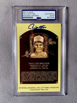 MINNESOTA TWINS- PAUL MOLITOR AUTOGRAPH HALL OF FAME PLAQUE CARD PSA SLAB 585 - Image 1 of 2