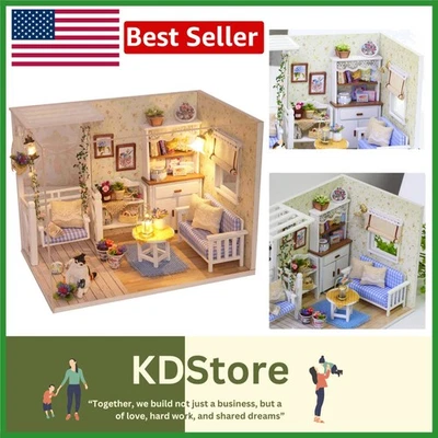 Hágalo usted mismo Kit de madera para casa de muñecas con luz LED y cubierta antipolvo Foto 1 de 4