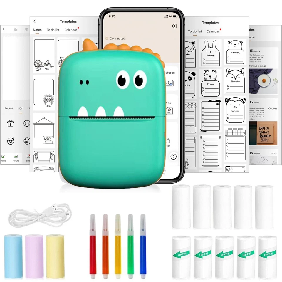 Mini Thermal Printer Portable Bluetooth Pocket Phone Printer with Paper + Labels - Image 1 of 4