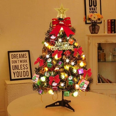 23.6IN Tabletop Artificial Small Mini Christmas Tree with LED Light & Ornaments - Image 1 of 4