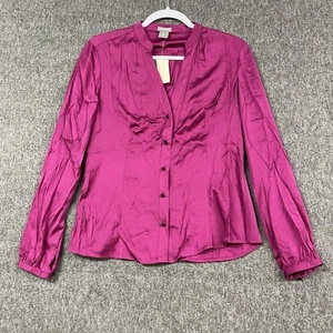 Ann Taylor Blouse Size 6 Purple Stretch Silk V-Neck Long Sleeve Button Up - NEW - Picture 1 of 10